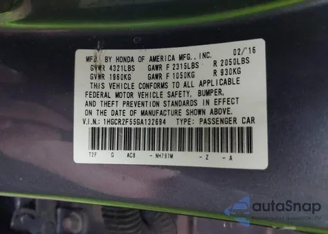 2016 Honda Accord Sport z USA, uszkodzony, nr VIN 1HGCR2F55GA132694